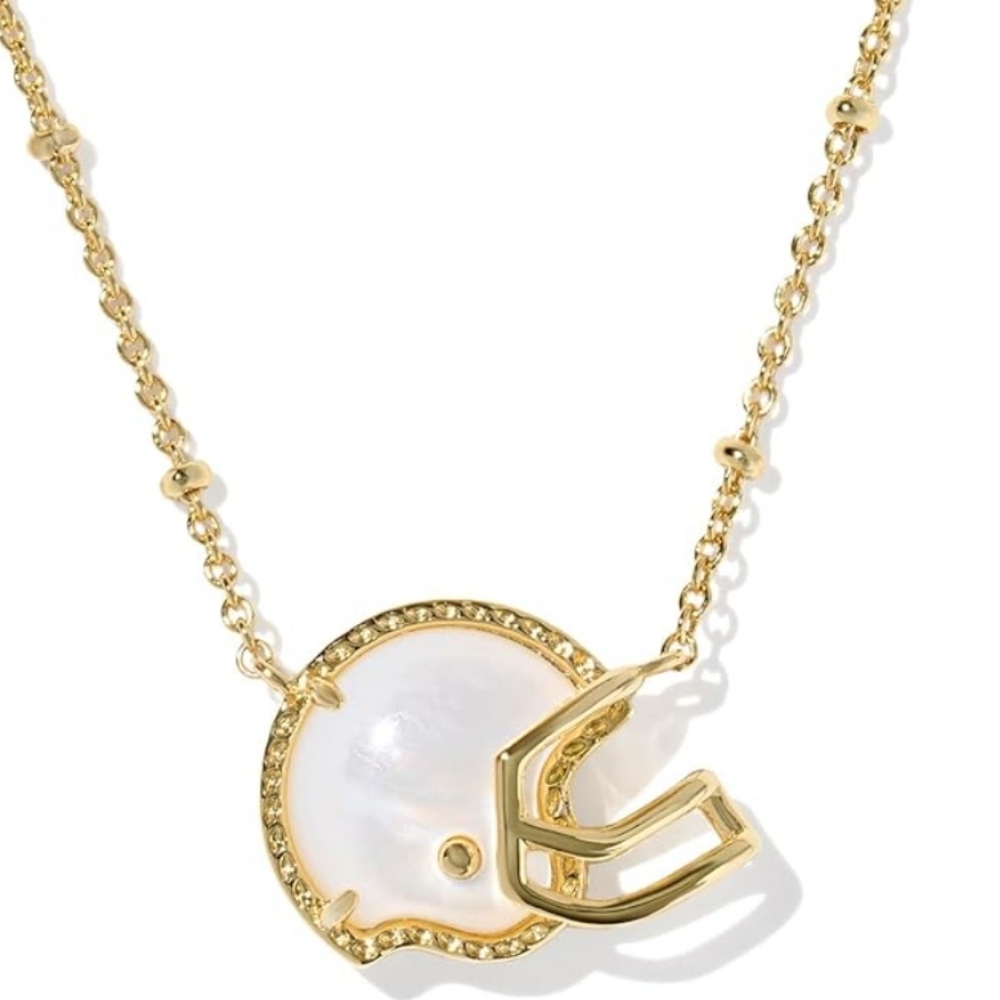 Kendra Scott Gold Plates White Mother Of Pearl Football Helmet Necklace 🏈🤍